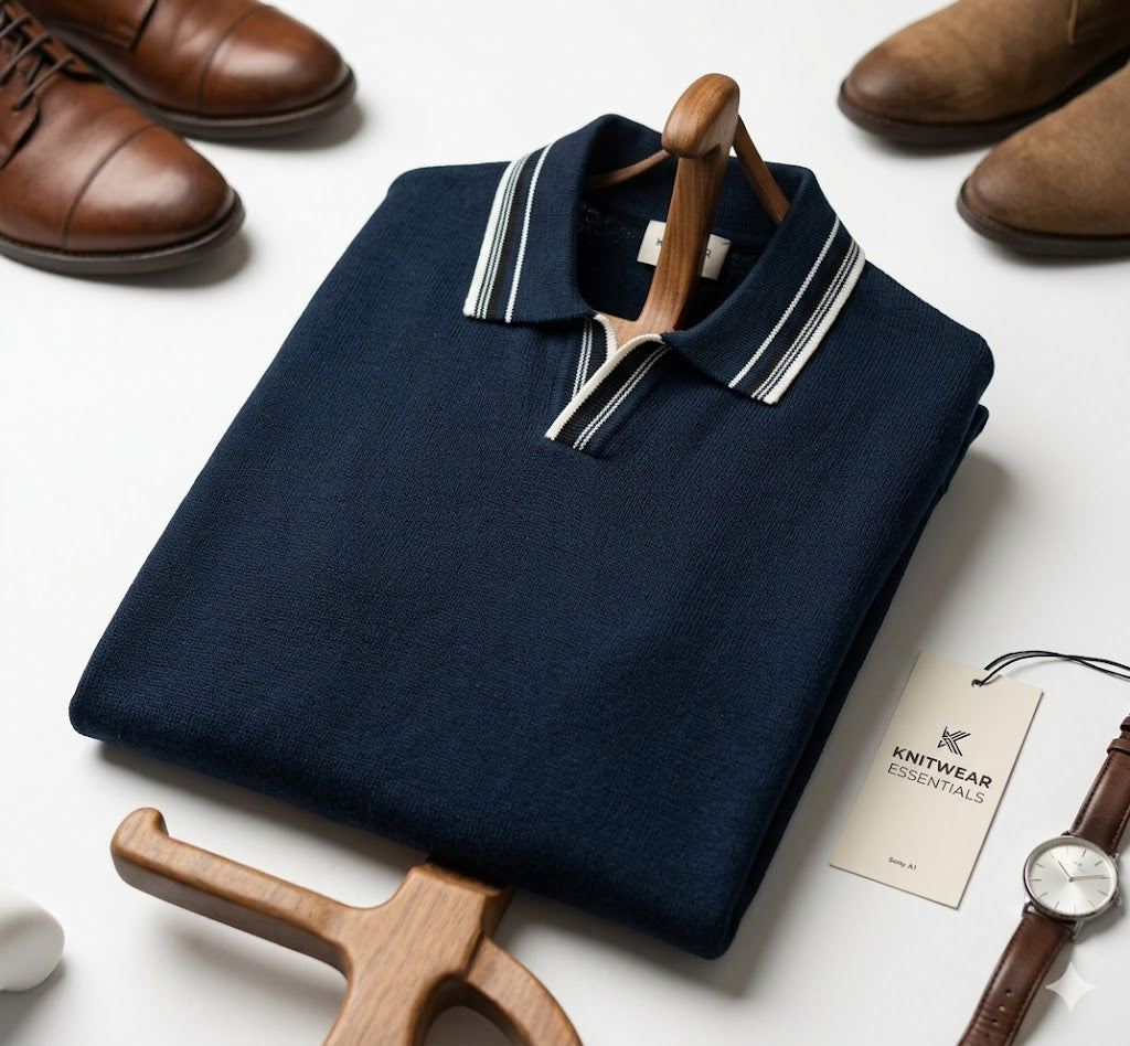 Premium Navy Knit Polo Shirt {pre-order}