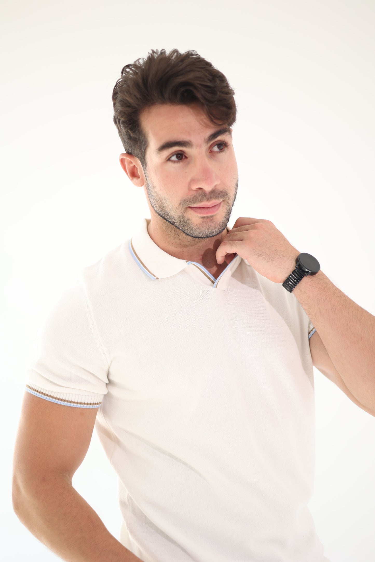 Off-White Knit Polo with Contrast Trim