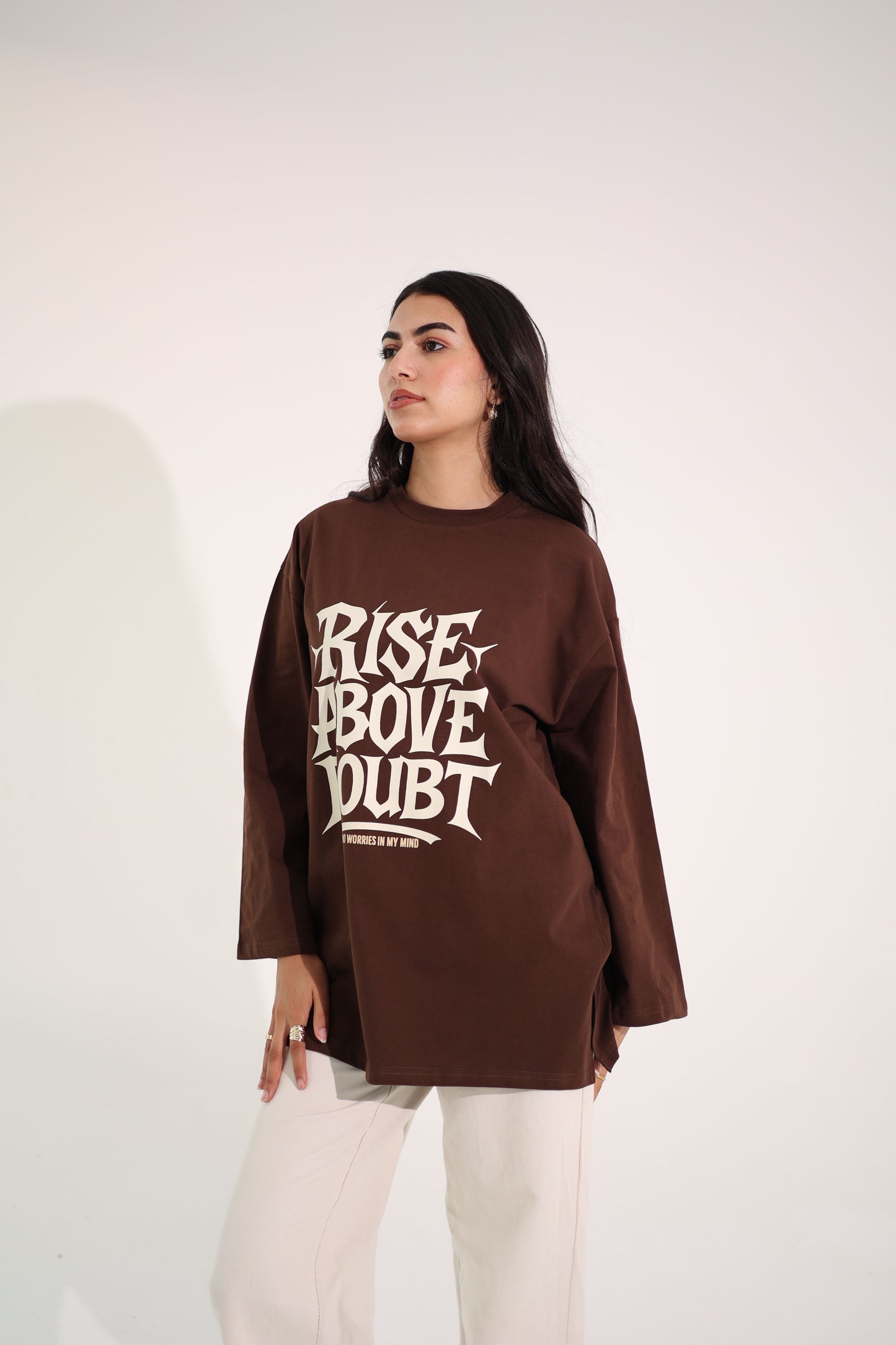 Printed Brown long sleeves oversized T-shirt