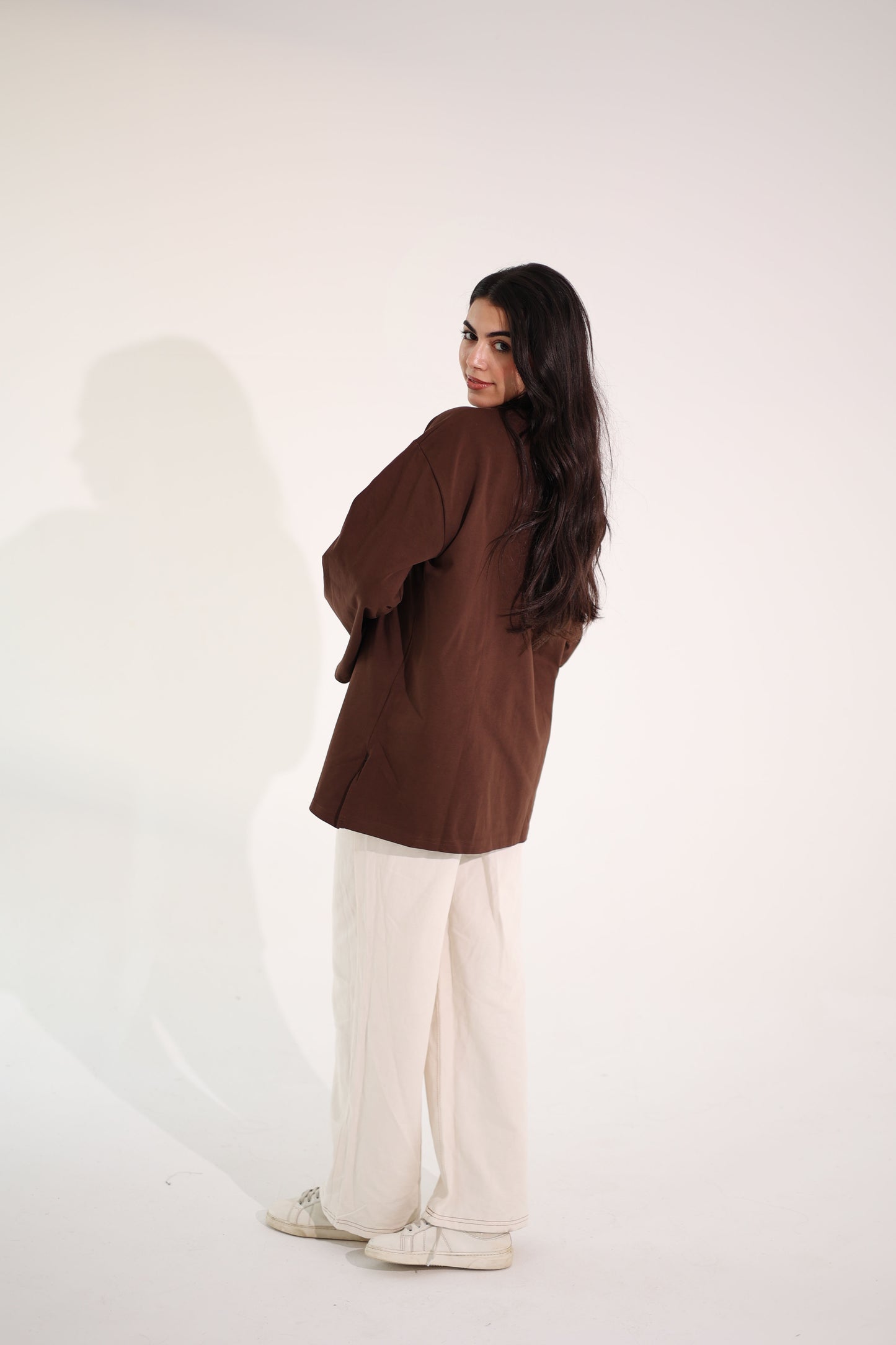 Printed Brown long sleeves oversized T-shirt