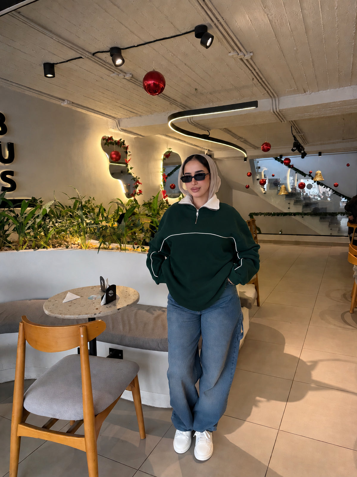 plain Dark Green sweatshirt with quarter zip