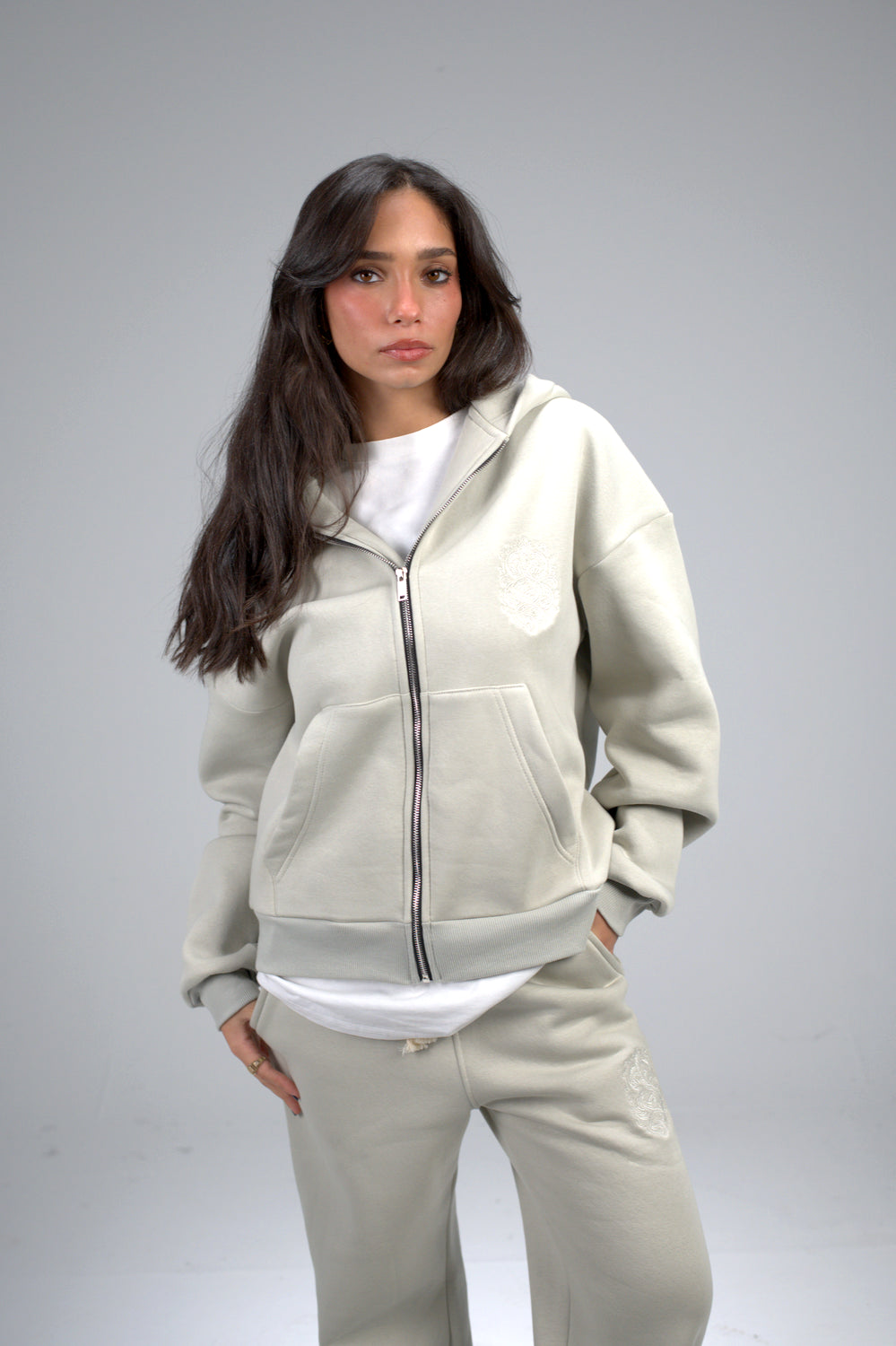 Silver Boxy Embroidered Set