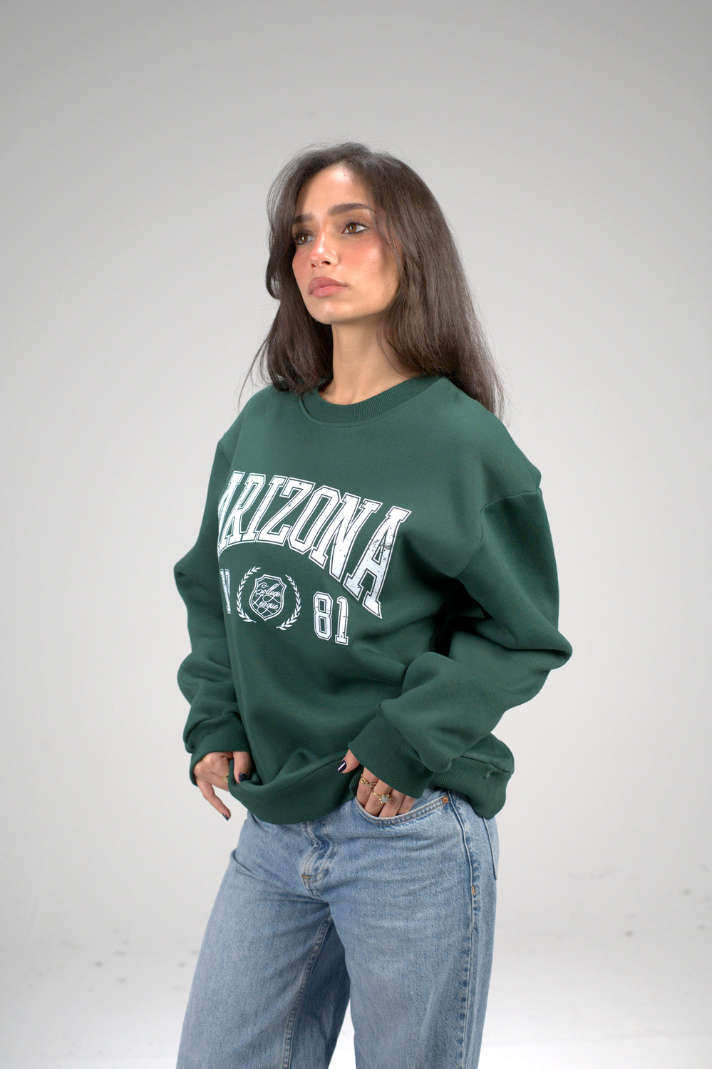 Dark Green “ARIZONA” Printed Oversized Sweatshirt