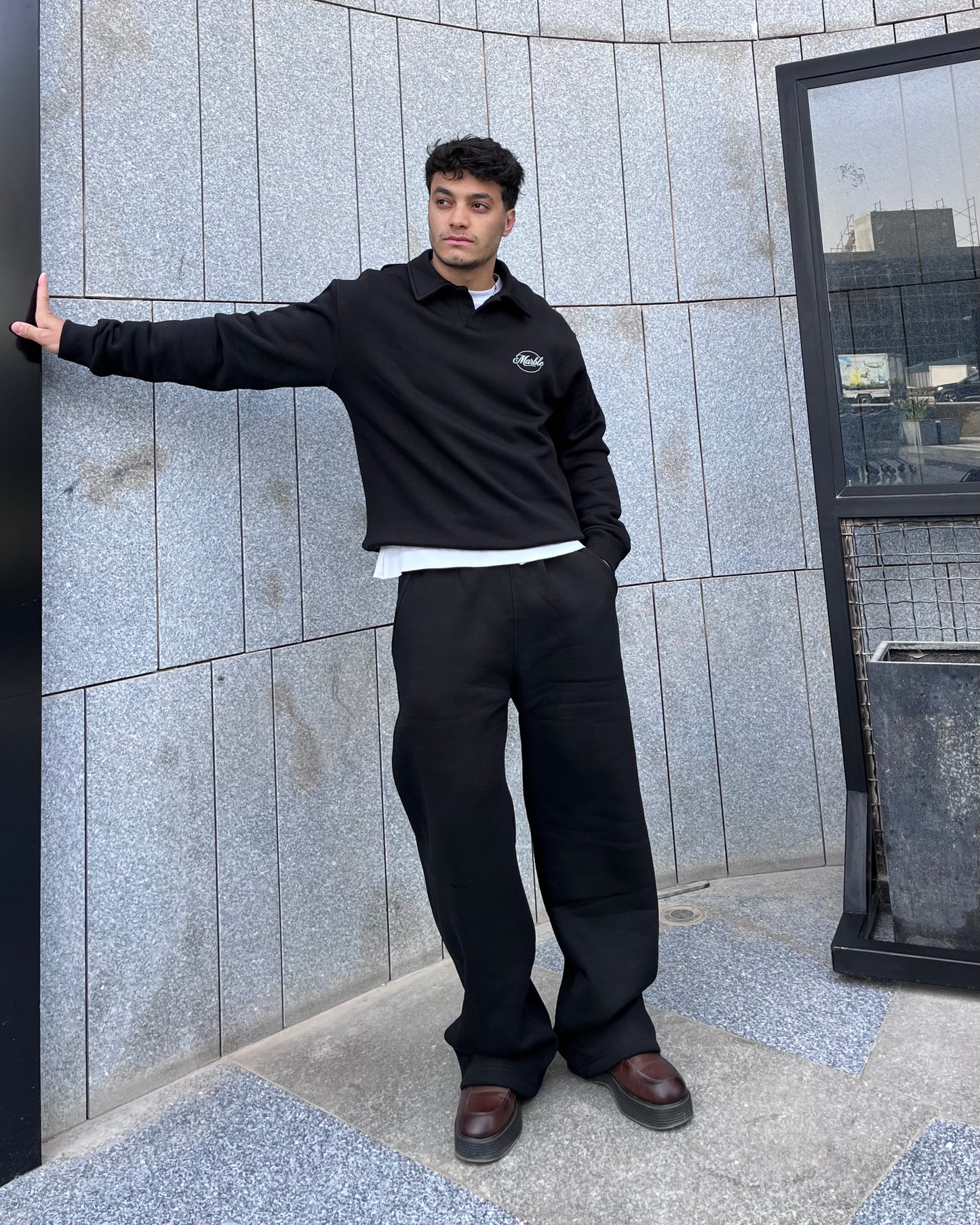 Black “Marble Logo” Oversized Sweatshirt