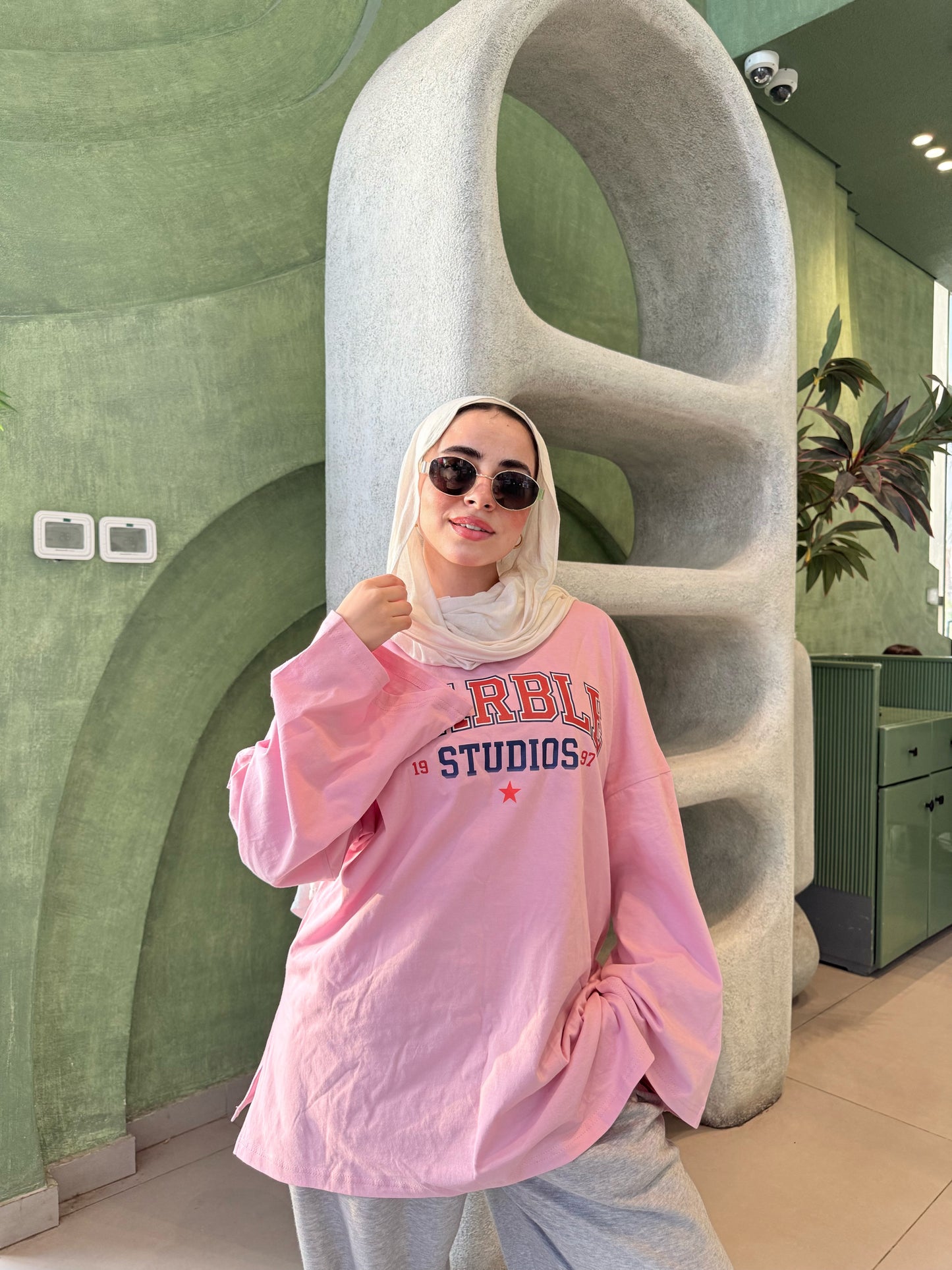 Pink “Marble Studios” Oversized Long Sleeve T-Shirt