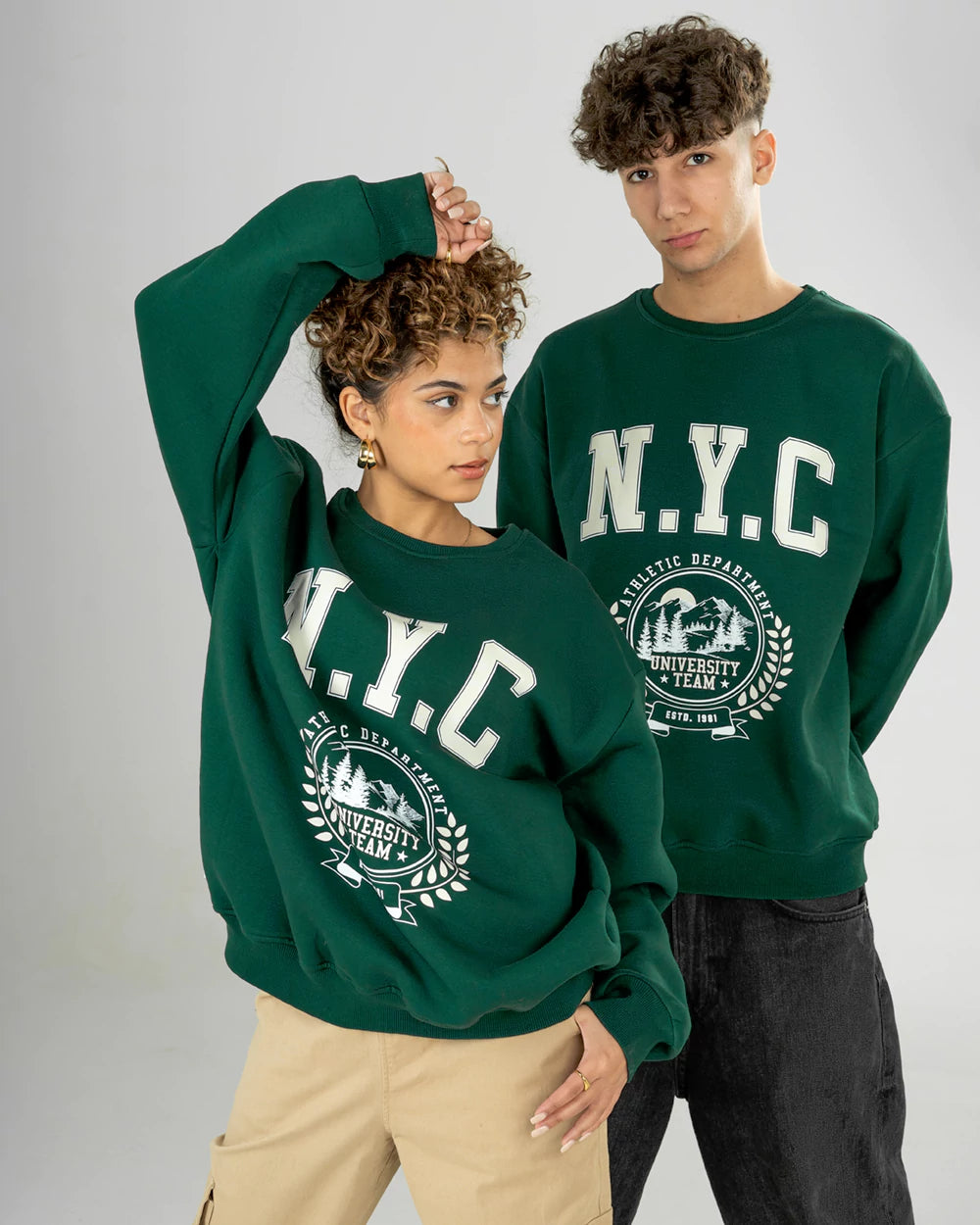 Dark Green printed oversized sweatshirt