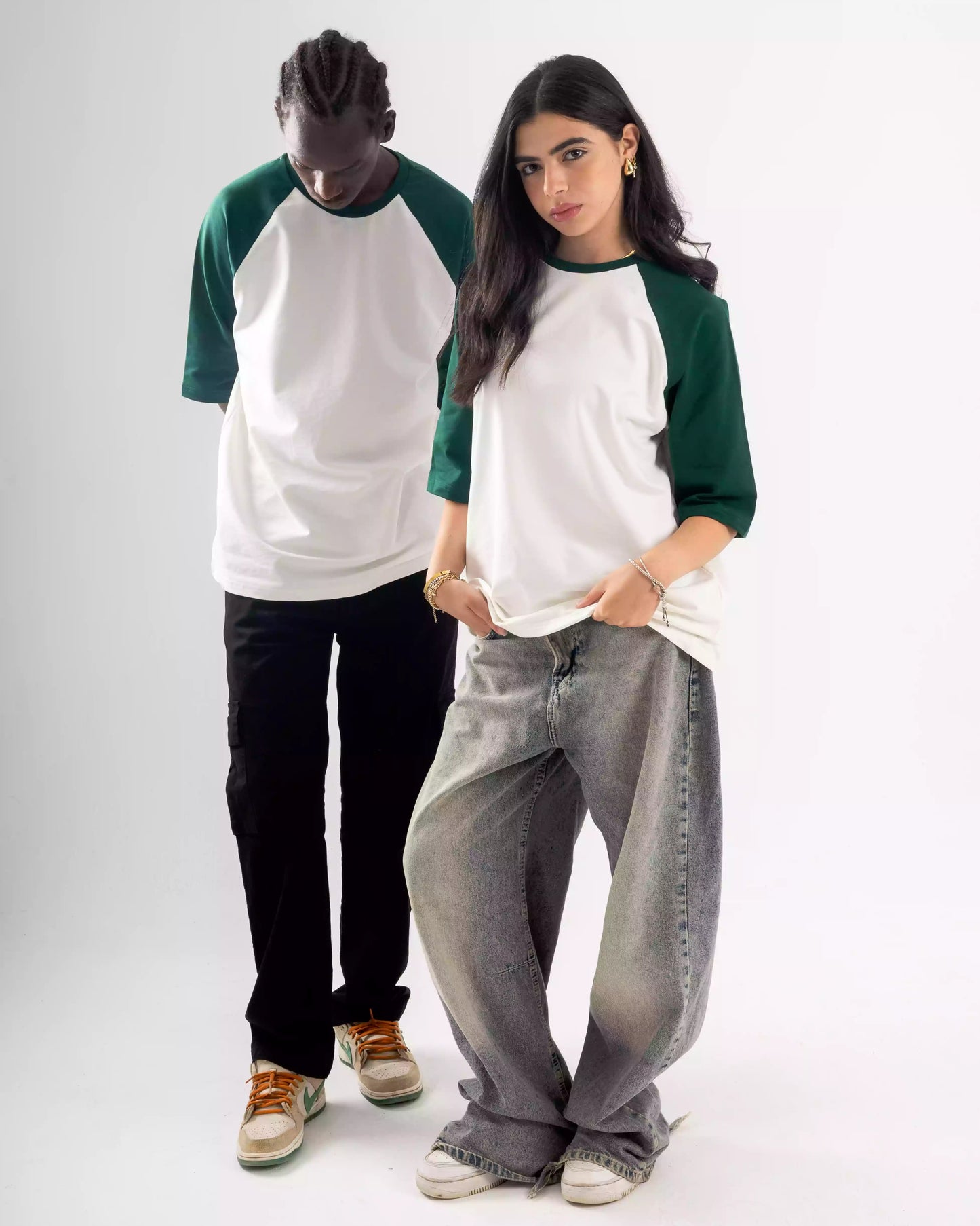 Dark Green and white raglan oversized t-shirt