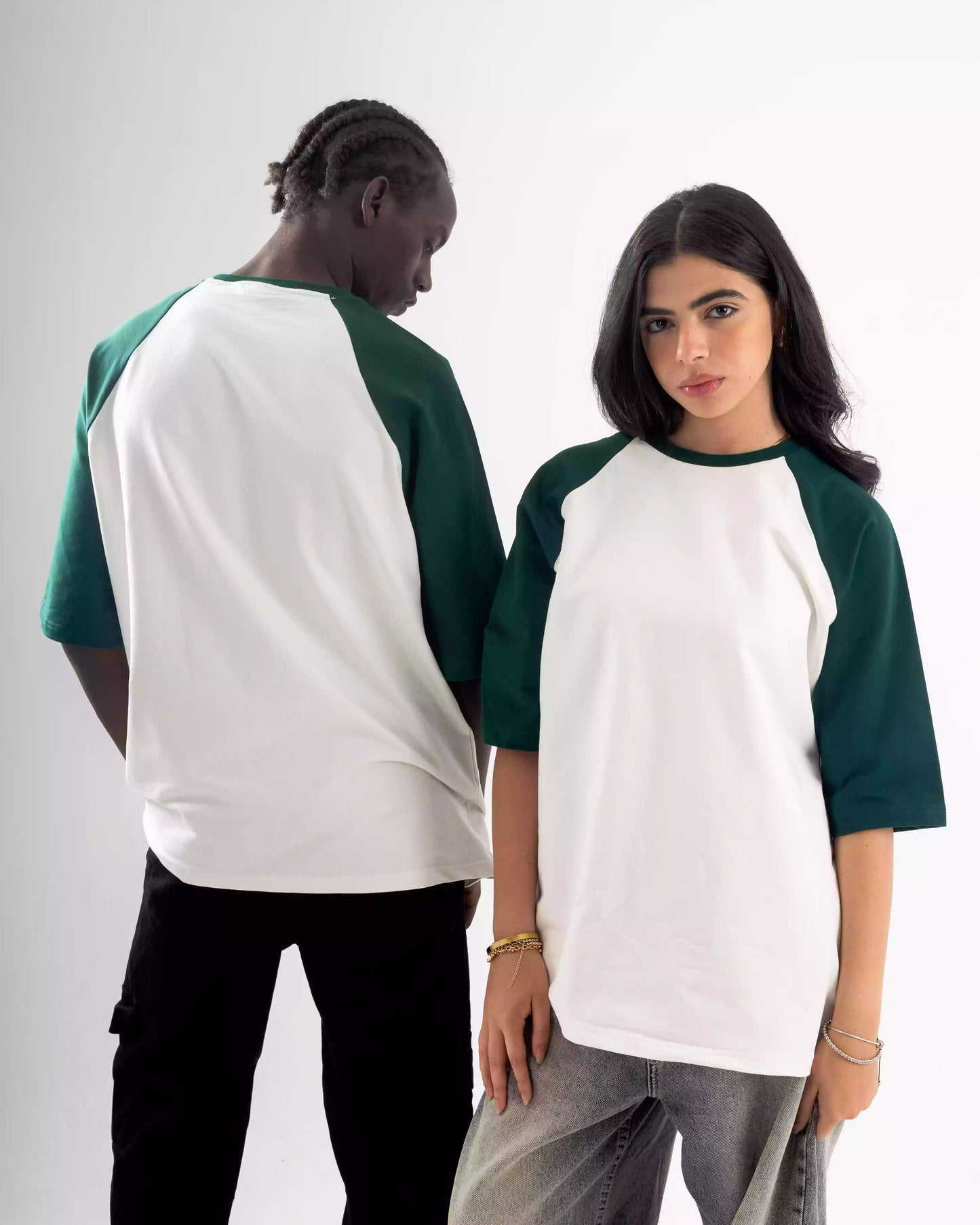 Dark Green and white raglan oversized t-shirt