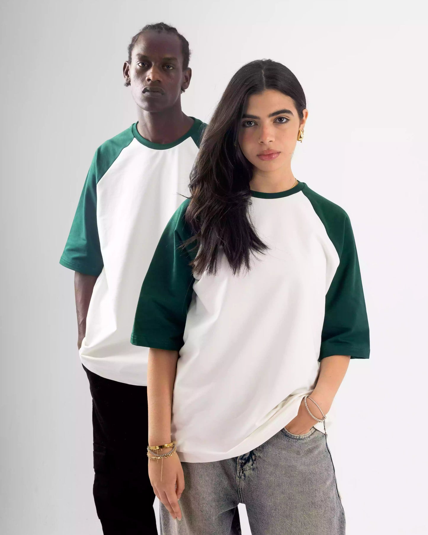 Dark Green and white raglan oversized t-shirt