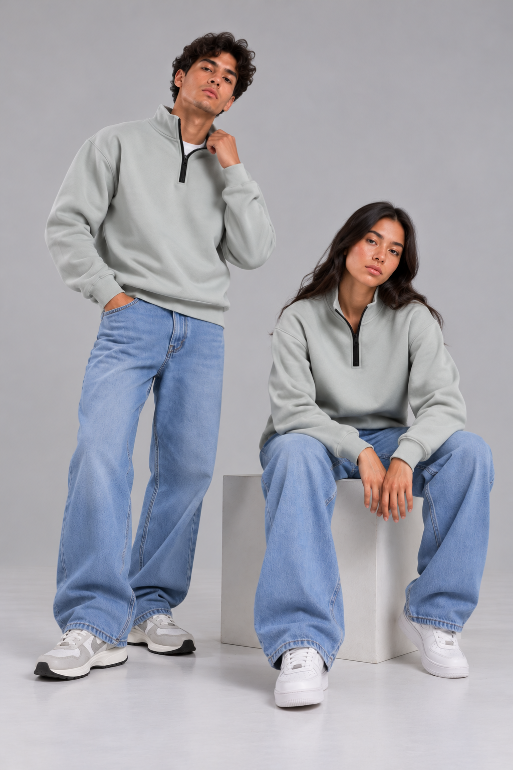 Silver Quarter-Zip Sweatshirt