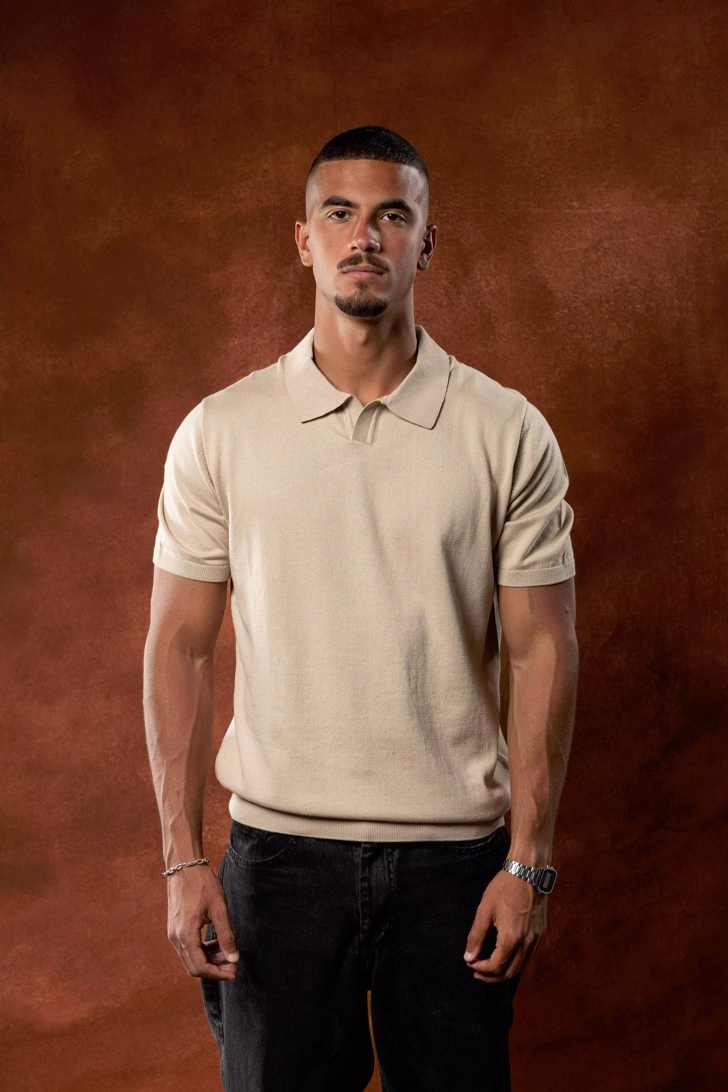 Plain Beige Knitted Polo
