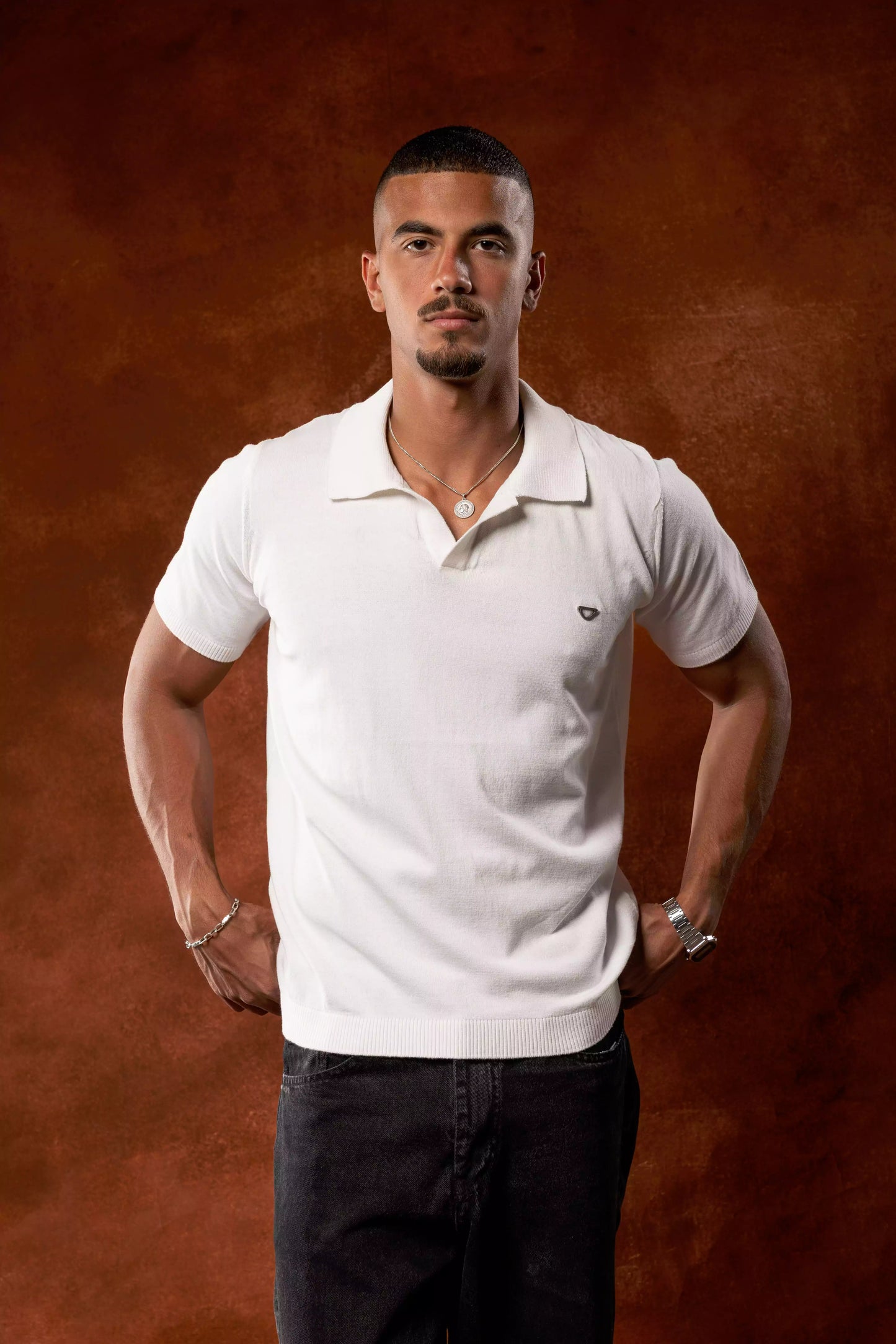 Plain Off White Knitted Polo