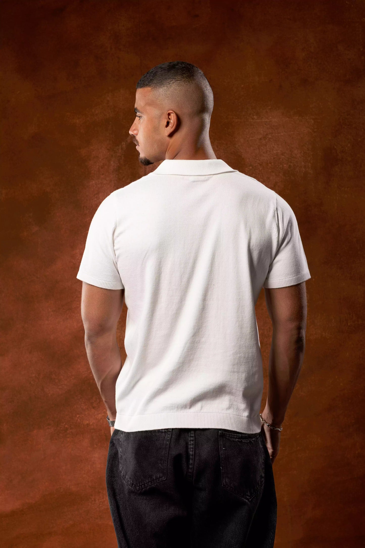 Plain Off White Knitted Polo