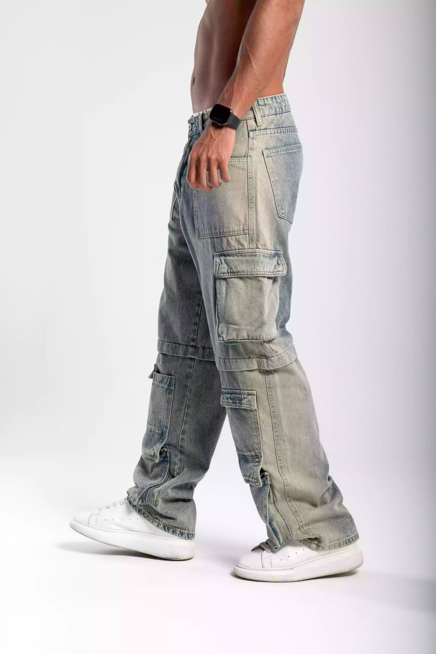 Blue wide leg jeans unisex with pockets