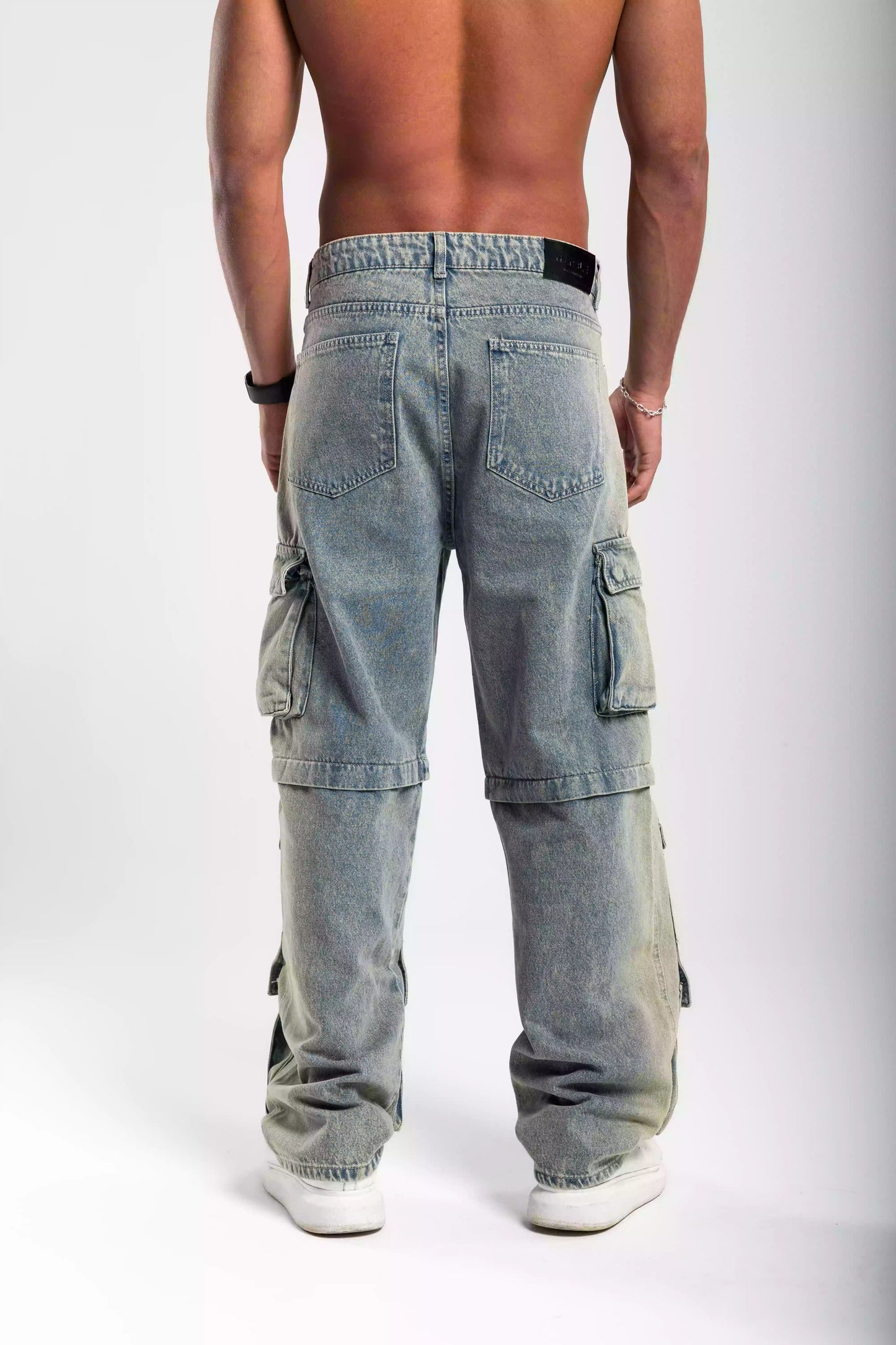Blue wide leg jeans unisex with pockets