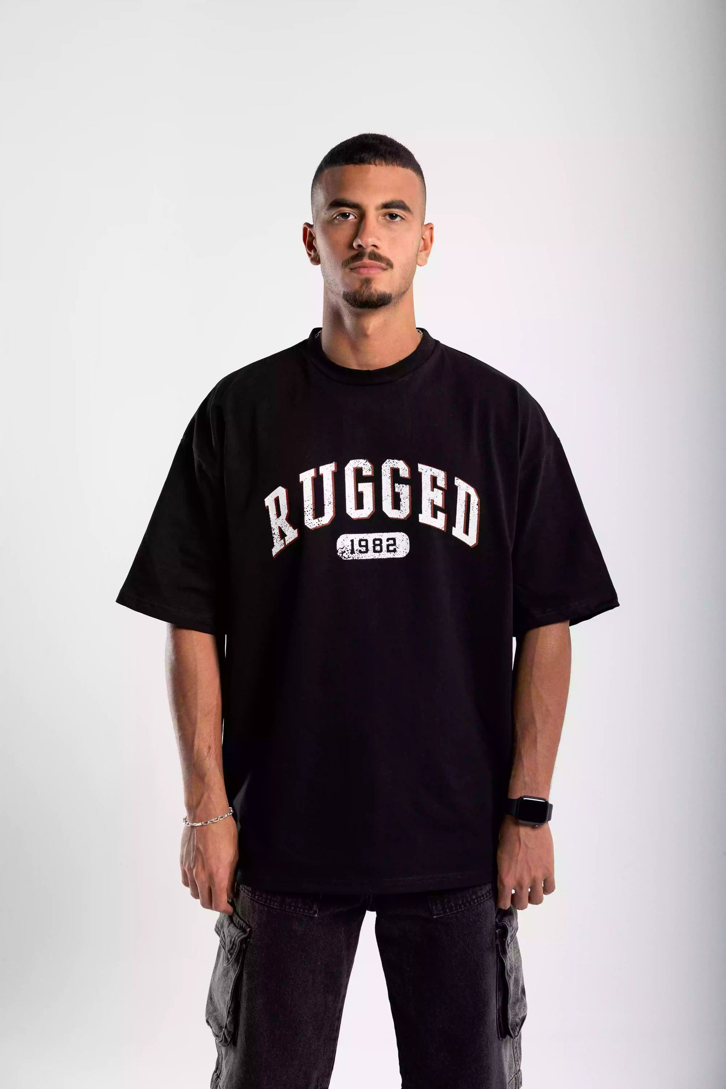 Printed Black RUGGED oversized T-shirt