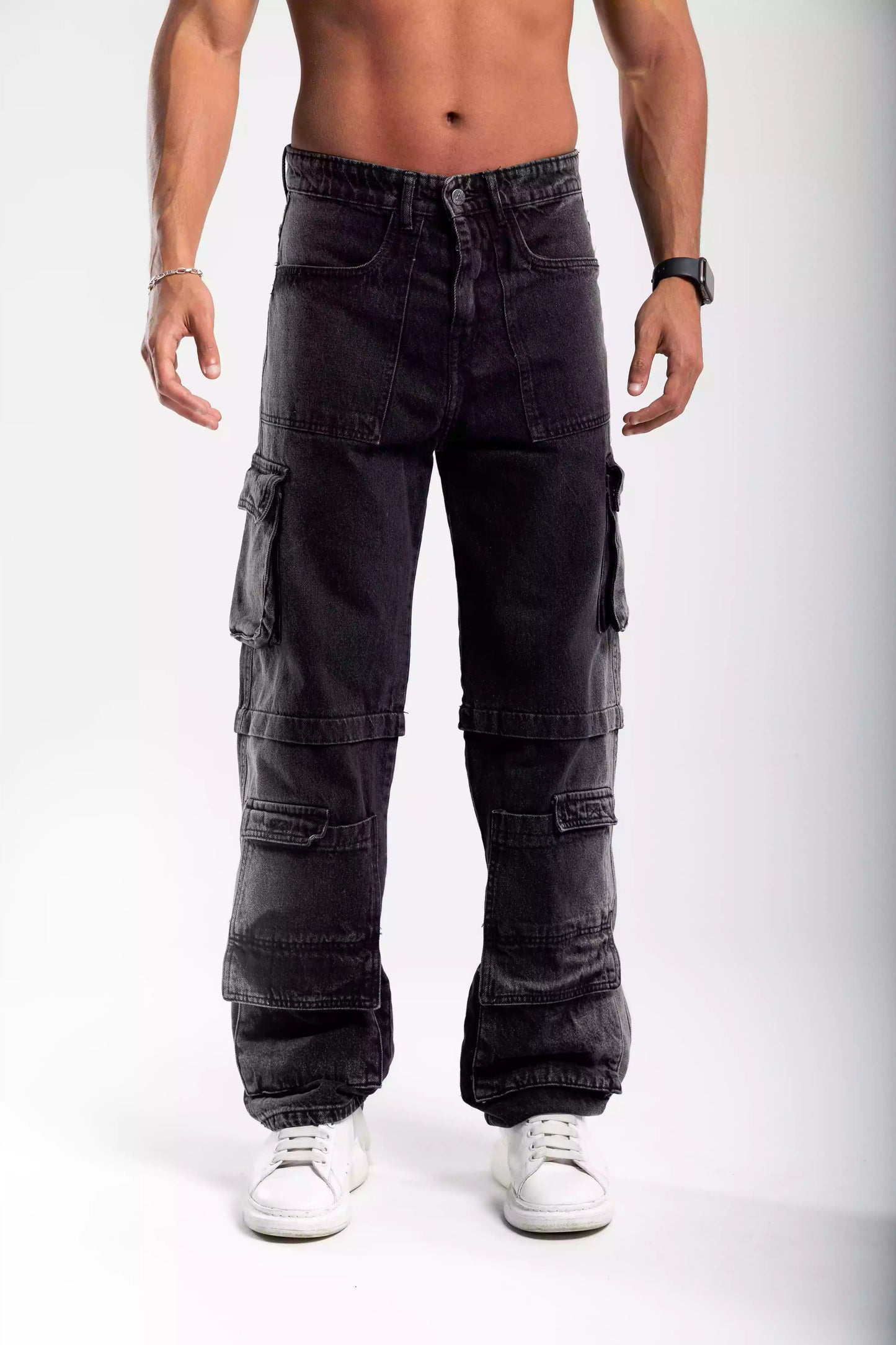 Black wide leg jeans unisex with pockets