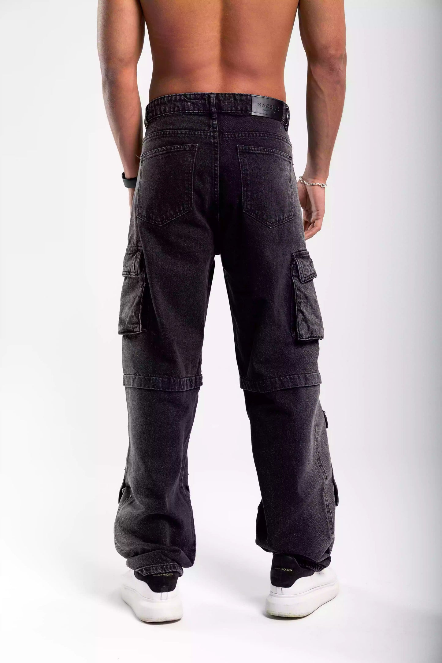 Black wide leg jeans unisex with pockets