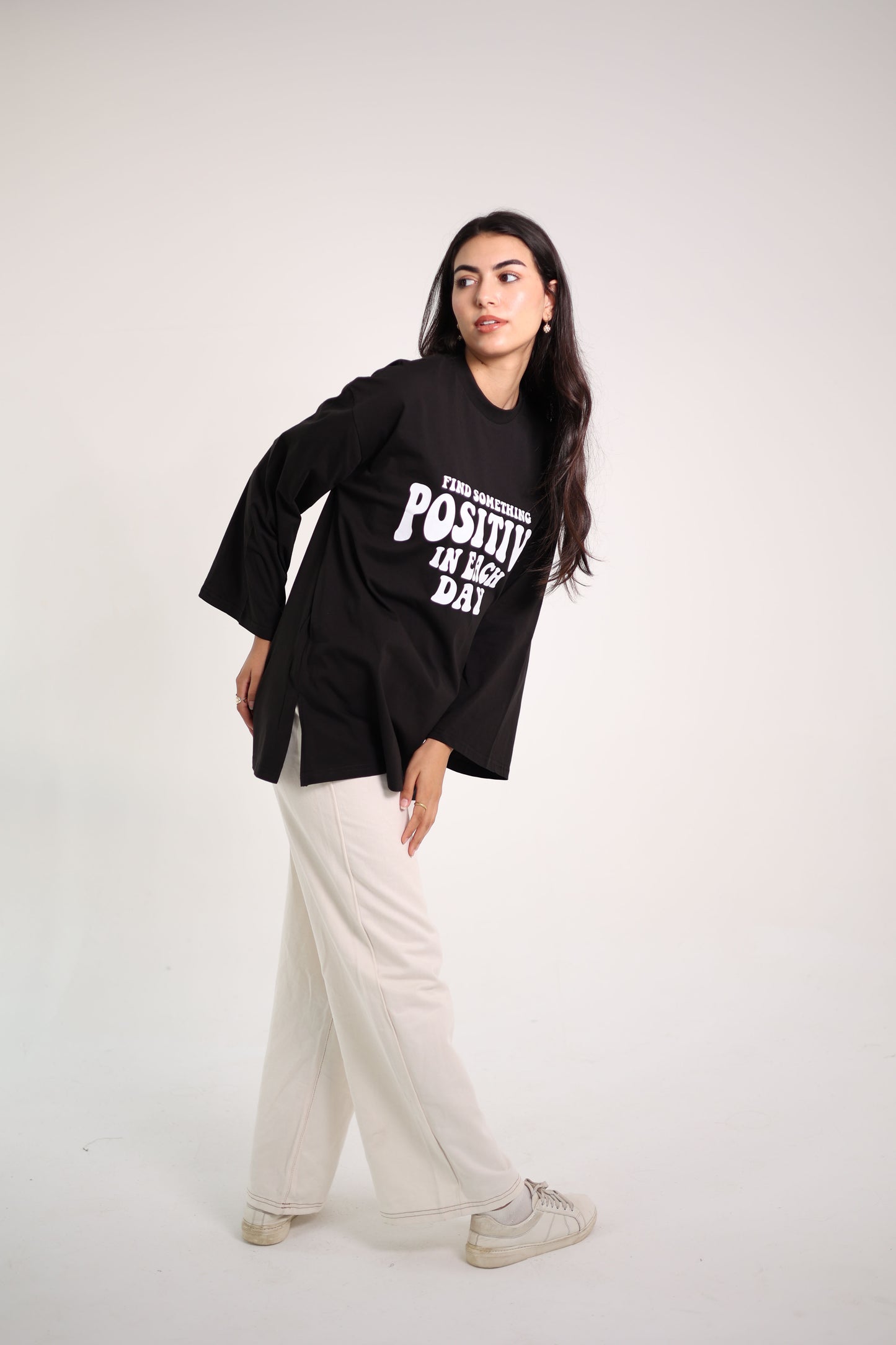 Printed Black long sleeves oversized T-shirt
