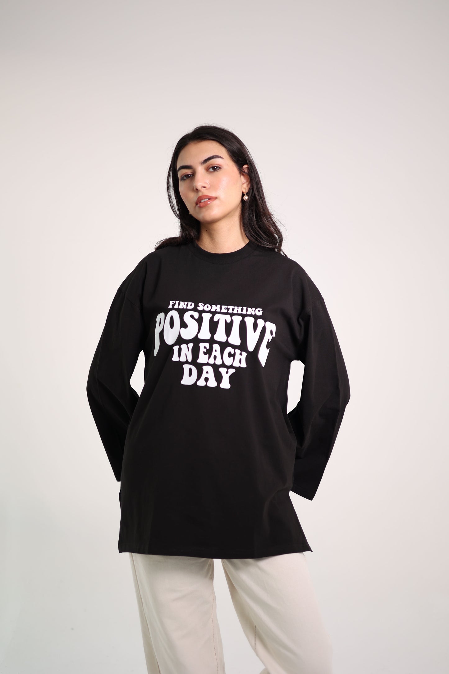 Printed Black long sleeves oversized T-shirt