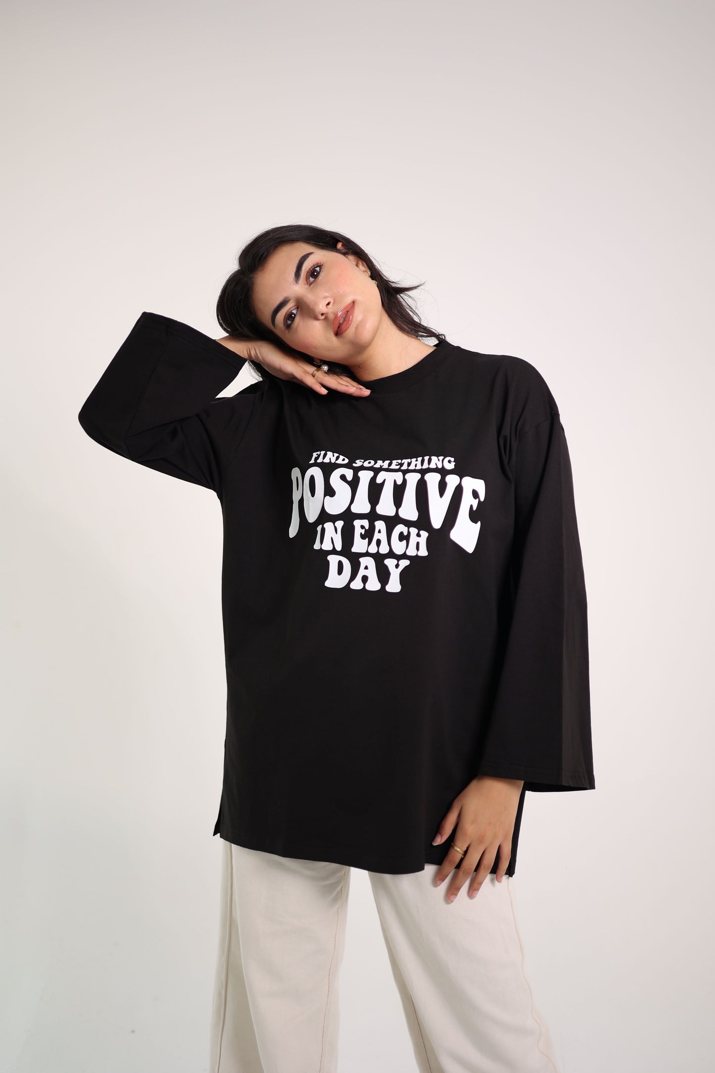 Printed Black long sleeves oversized T-shirt