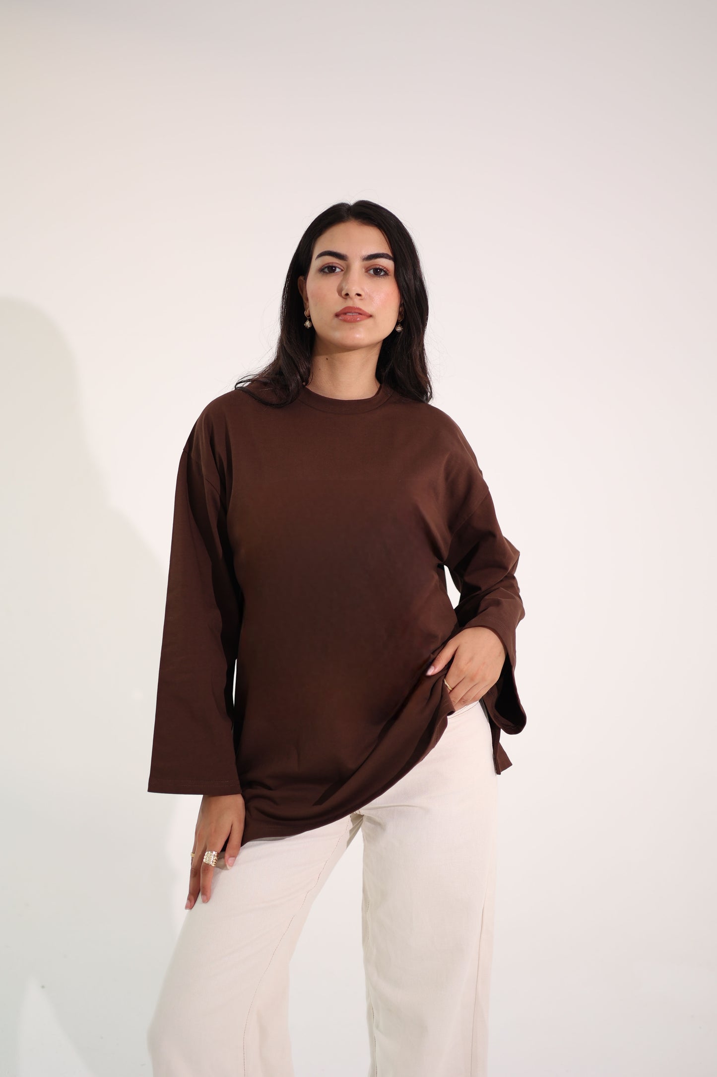 Plain Brown long sleeves oversized T-shirt Summer Milton