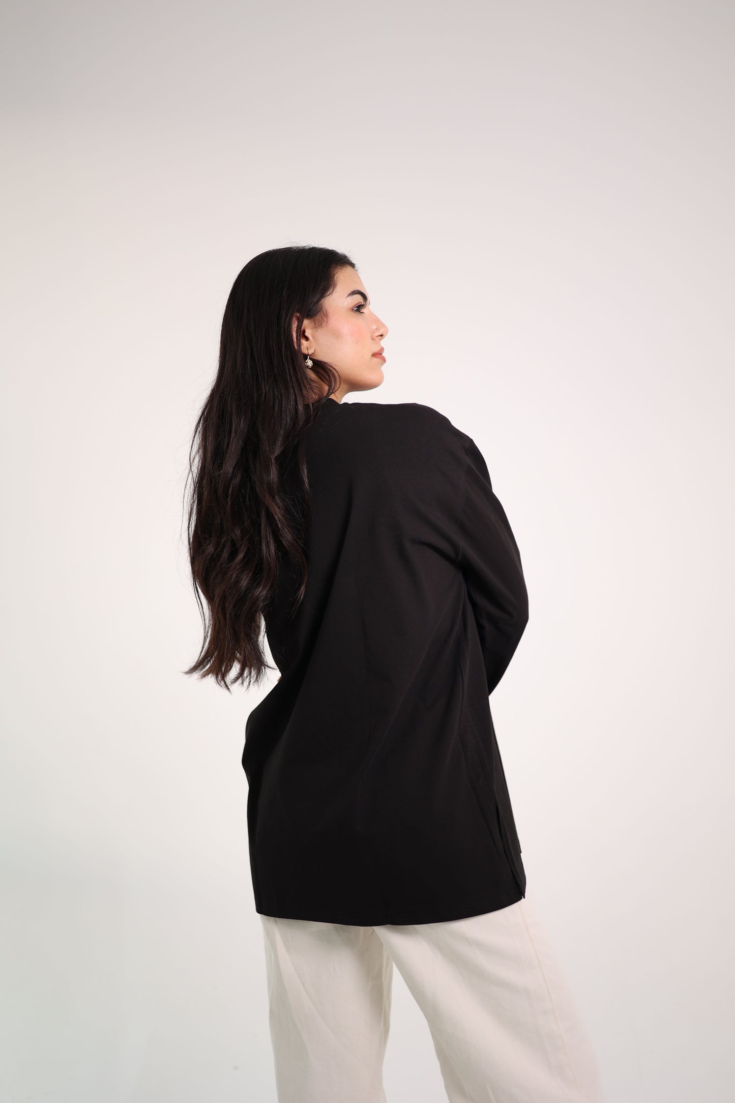 Printed Black long sleeves oversized T-shirt