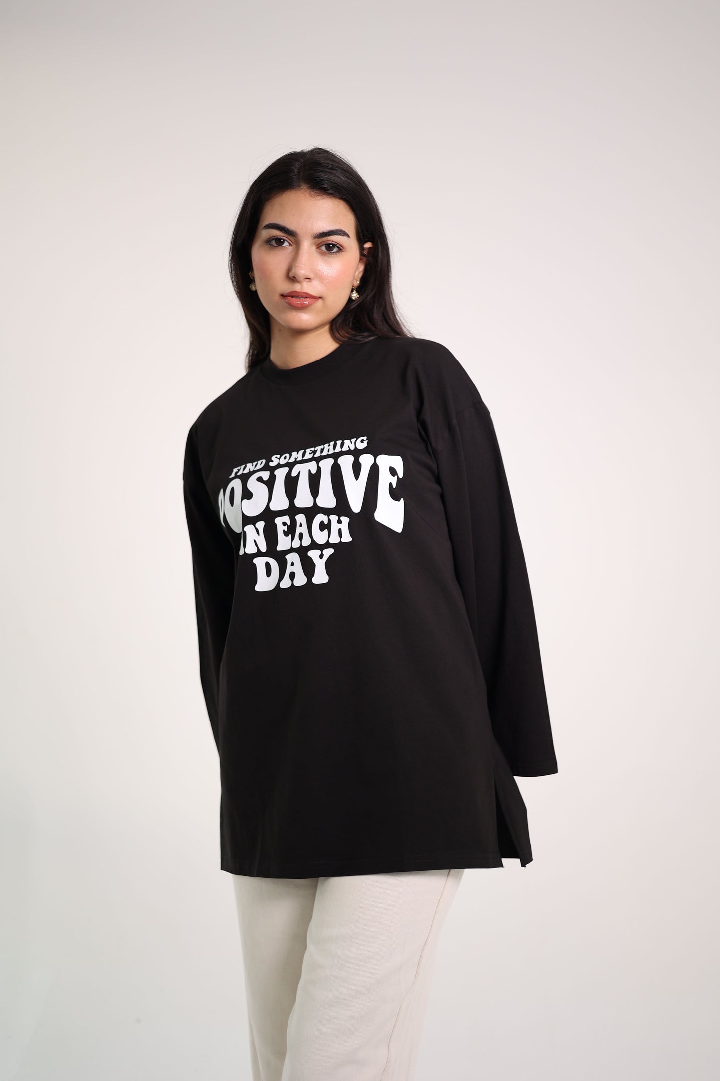 Printed Black long sleeves oversized T-shirt