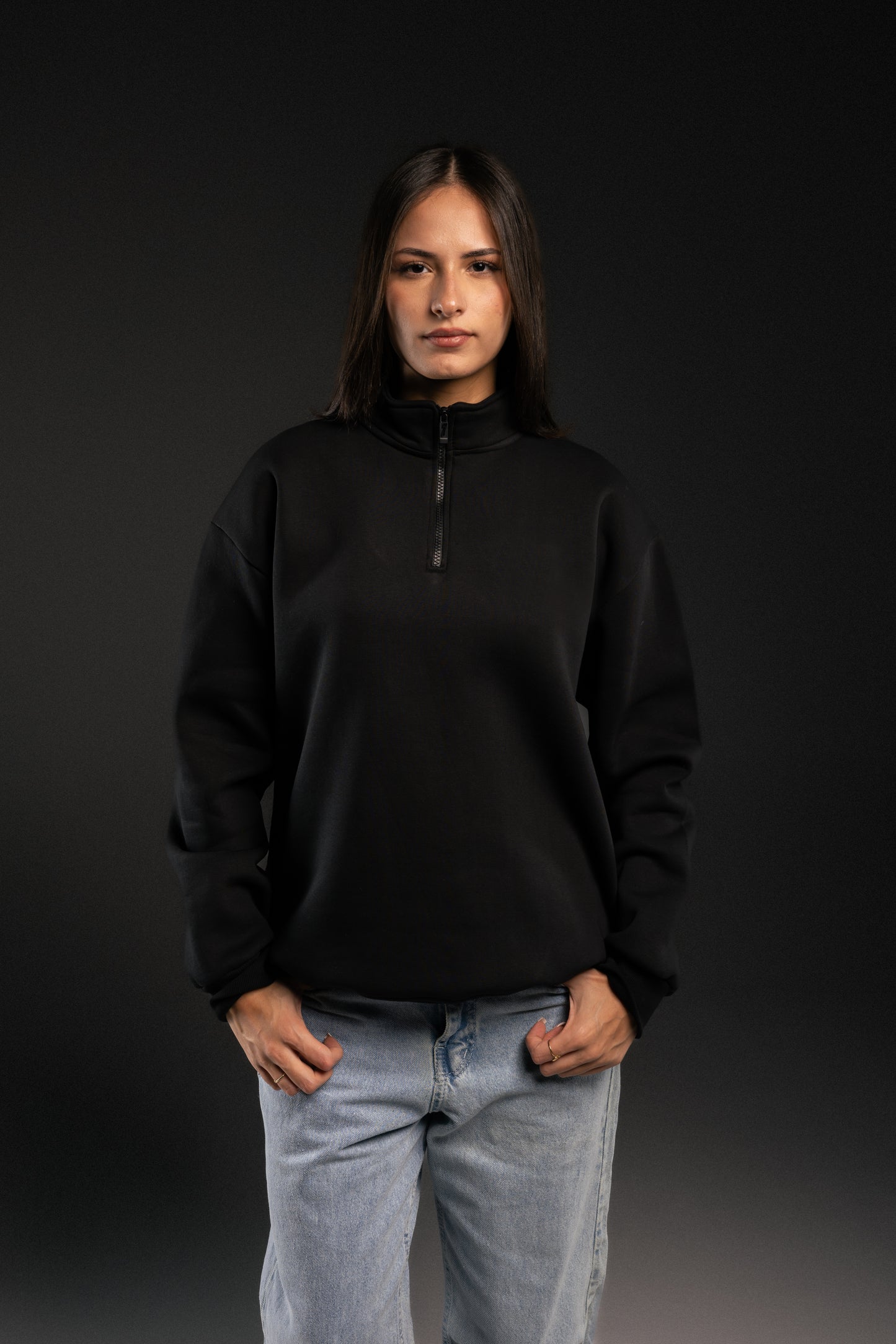 Black sweatshirt with quarter zip