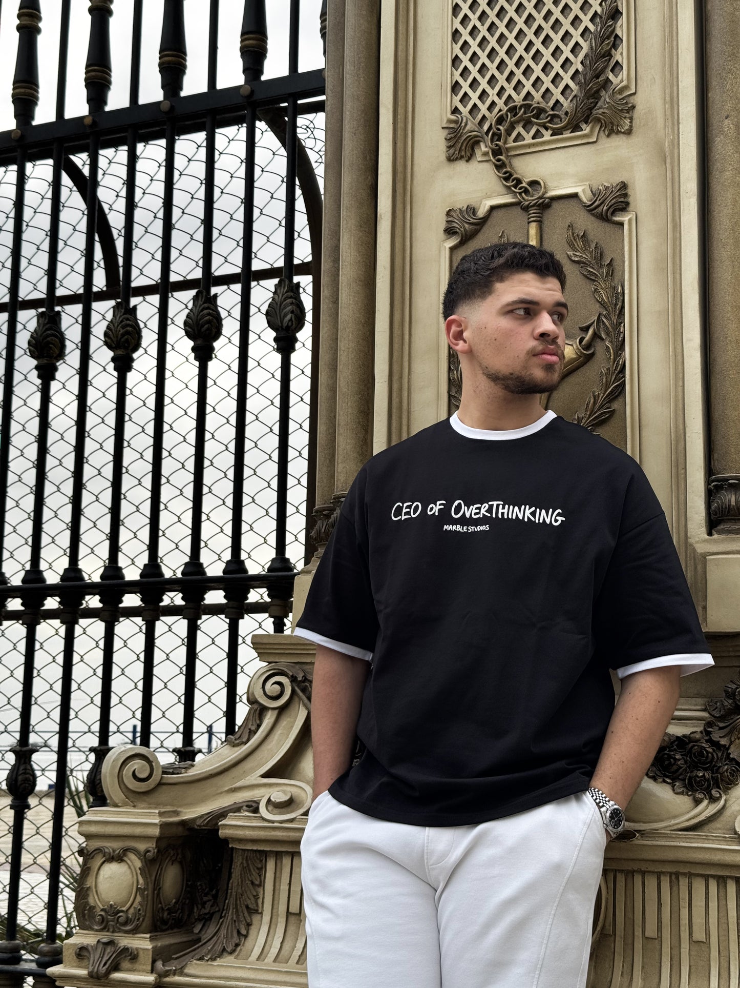 Black & White “CEO OF OVERTHINKING” Ringer Oversized T-Shirt