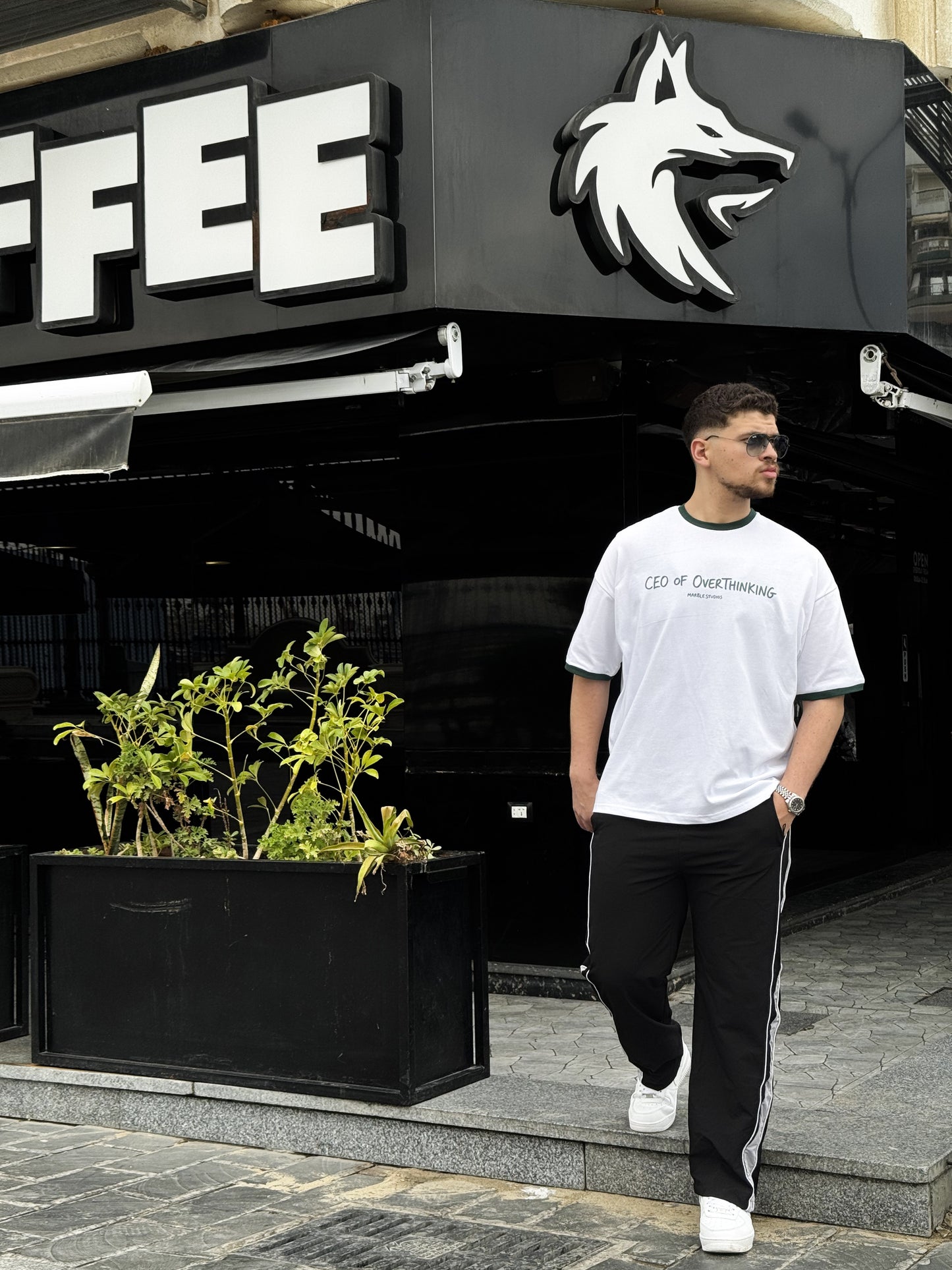 White & Dark Green “CEO OF OVERTHINKING” Ringer Oversized T-Shirt