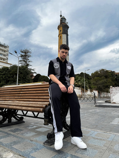 Black & Grey “Marble Club” Oversized Polo T-Shirt