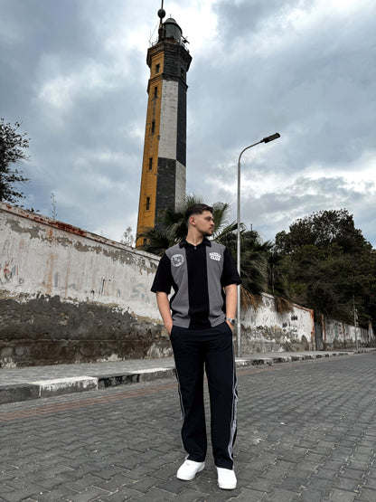 Black & Grey “Marble Club” Oversized Polo T-Shirt
