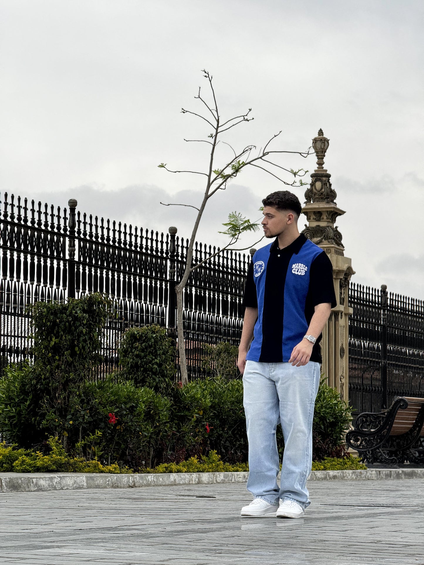 Blue & Black “Marble Club” Oversized Polo T-Shirt