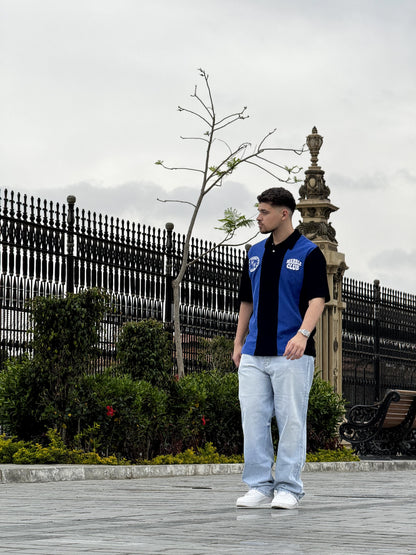 Blue & Black “Marble Club” Oversized Polo T-Shirt