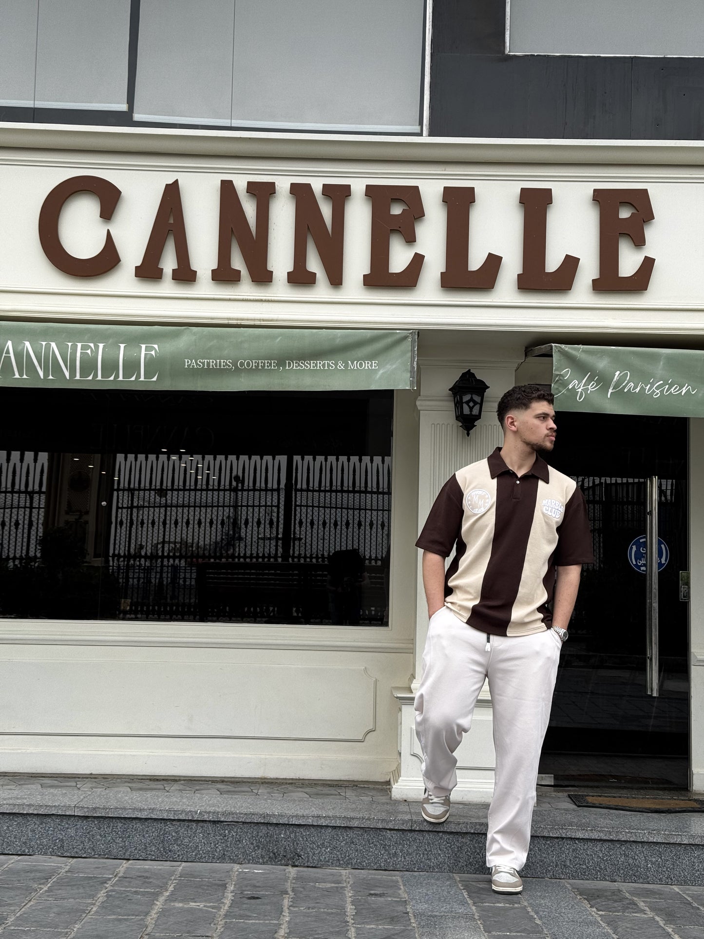 Beige & Brown “Marble Club” Oversized Polo T-Shirt