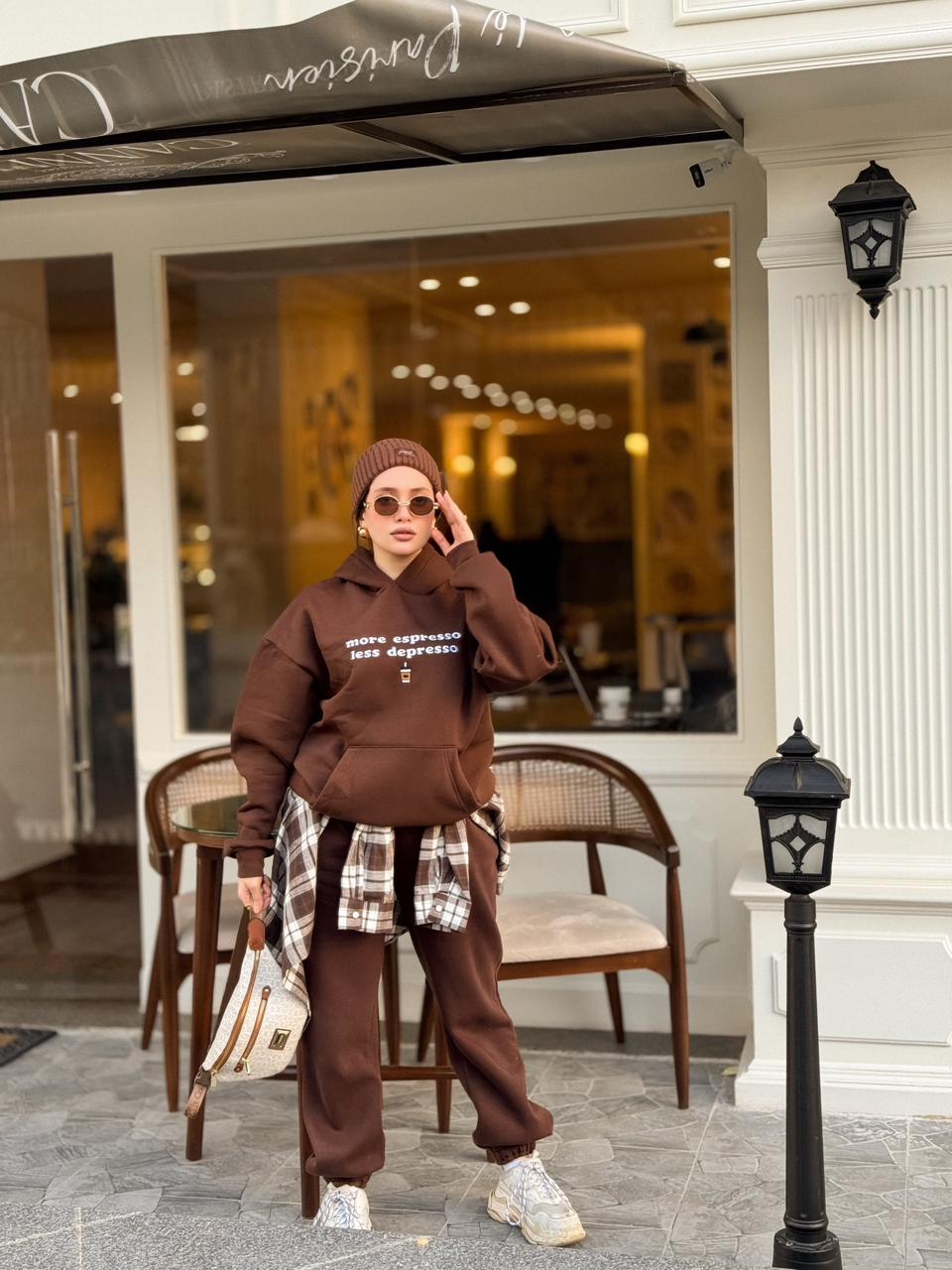Brown “More Espresso” Embroidered Oversized Hoodie