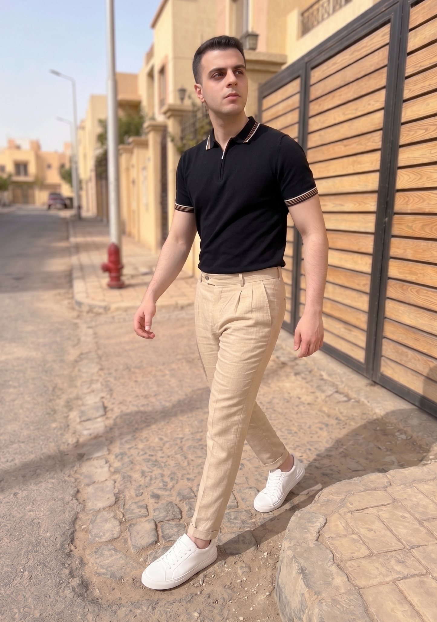 Striped-Collar Half-Zip Knit Polo - Black