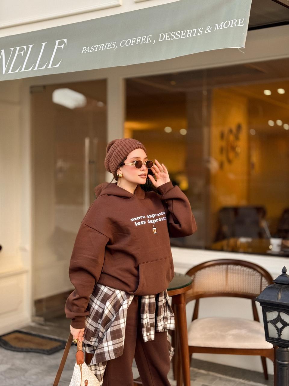 Brown “More Espresso” Embroidered Oversized Hoodie