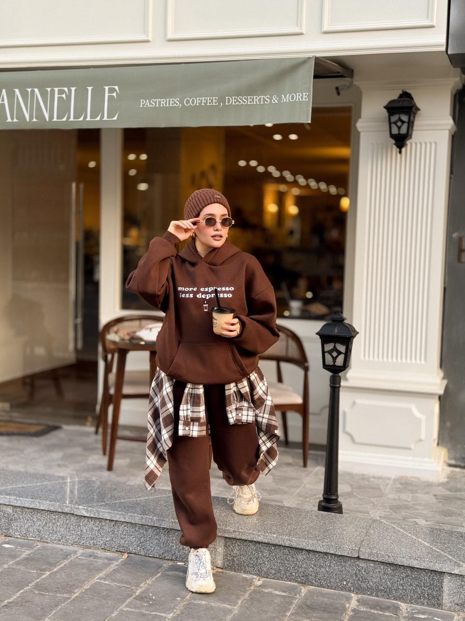 Brown “More Espresso” Embroidered Oversized Hoodie