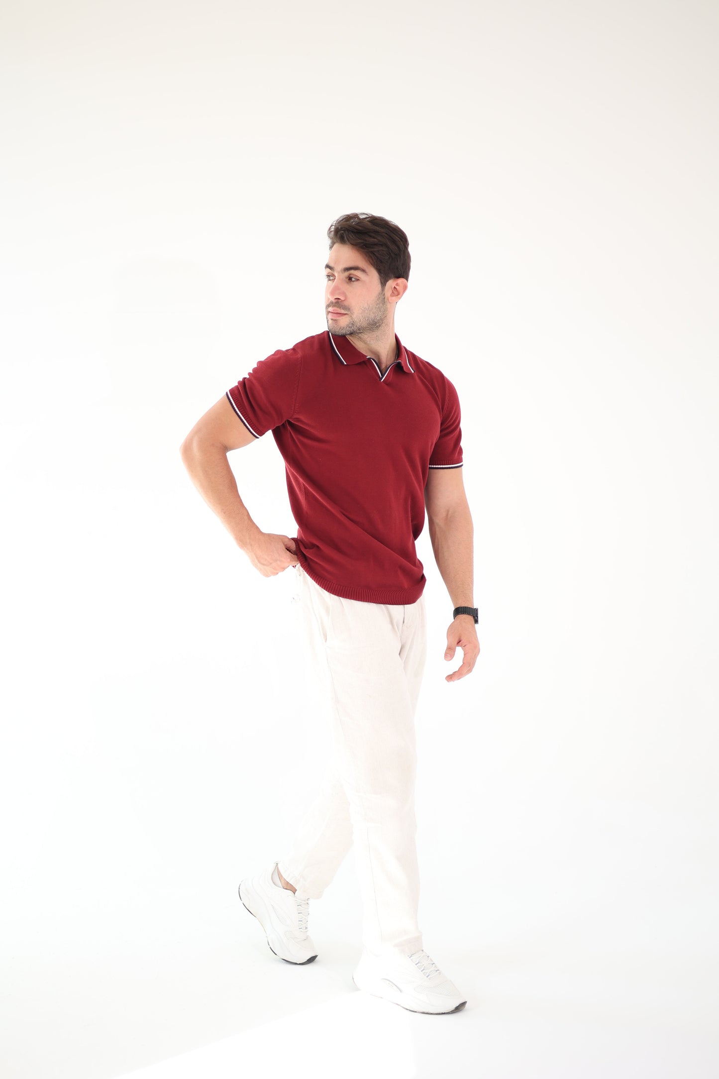 Maroon Contrast Trim Knit Polo