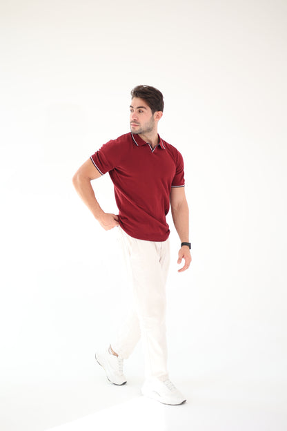 Maroon Contrast Trim Knit Polo
