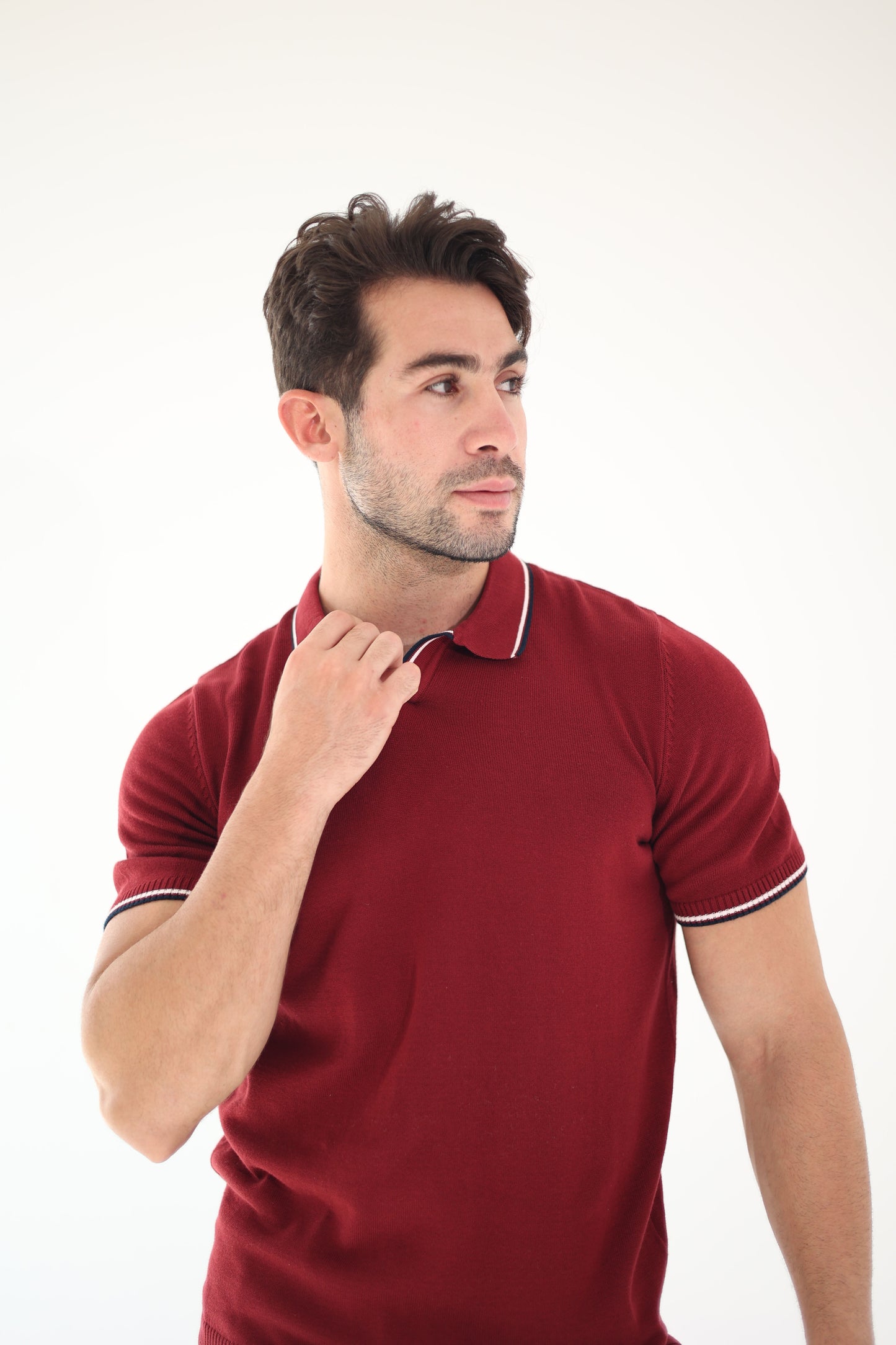 Maroon Contrast Trim Knit Polo