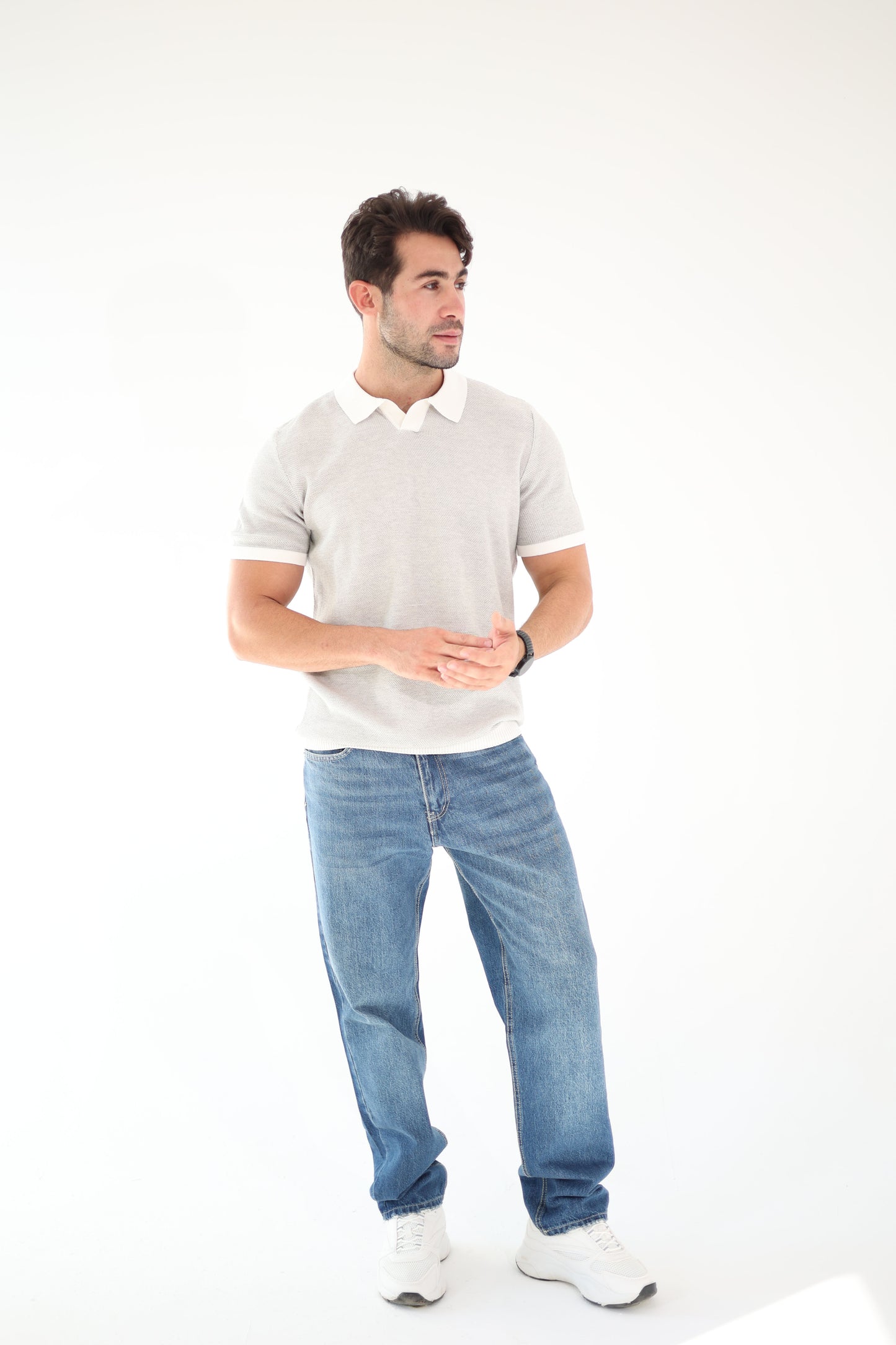 Ash Grey Knitted Polo