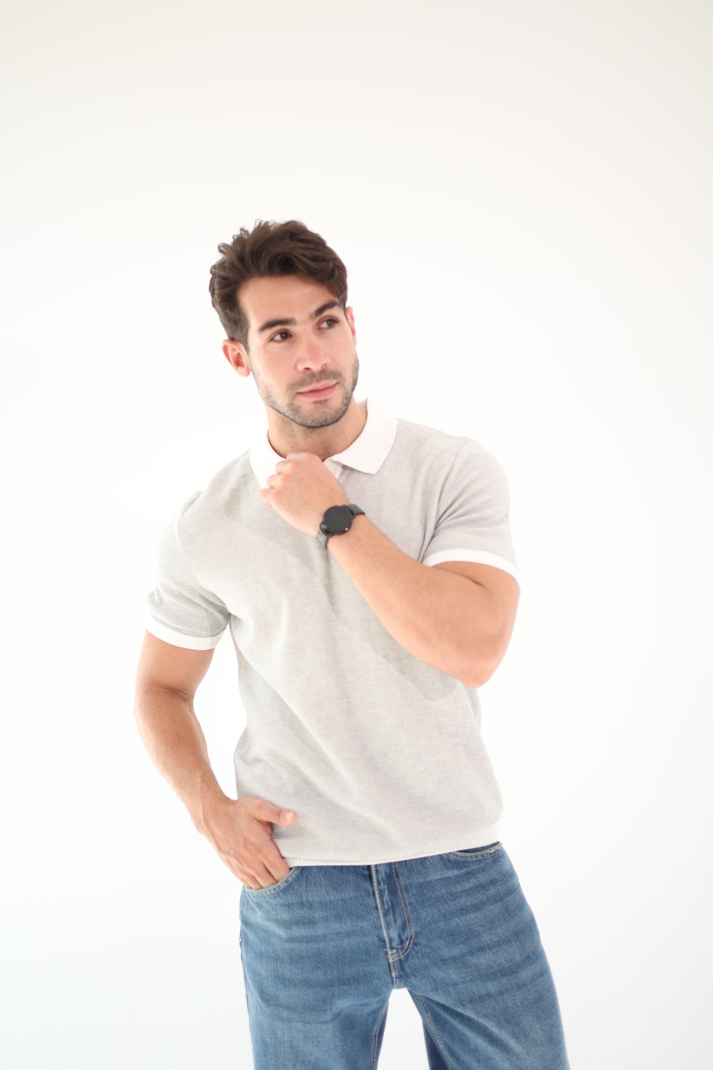 Ash Grey Knitted Polo