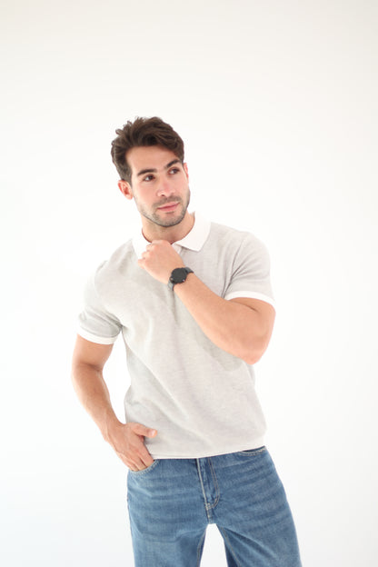 Ash Grey Knitted Polo