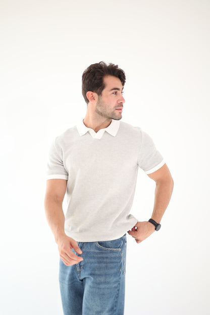 Ash Grey Knitted Polo