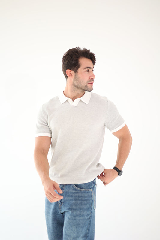 Ash Grey Knitted Polo