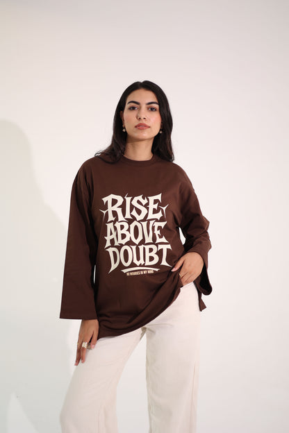 Printed Brown long sleeves oversized T-shirt