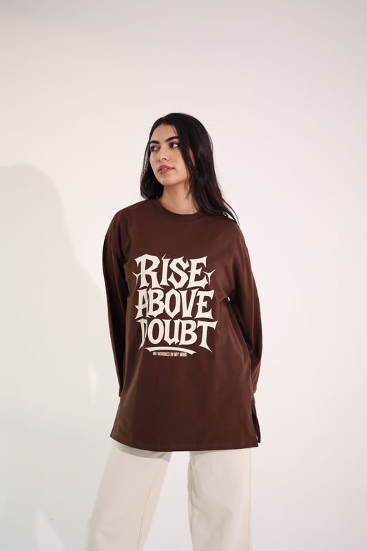Printed Brown long sleeves oversized T-shirt